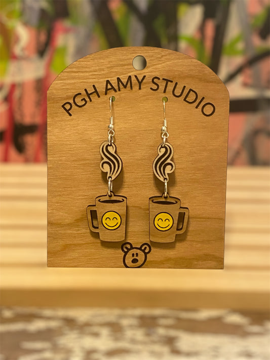 Smiley Tea/Coffee/Latte Earrings (yellow)