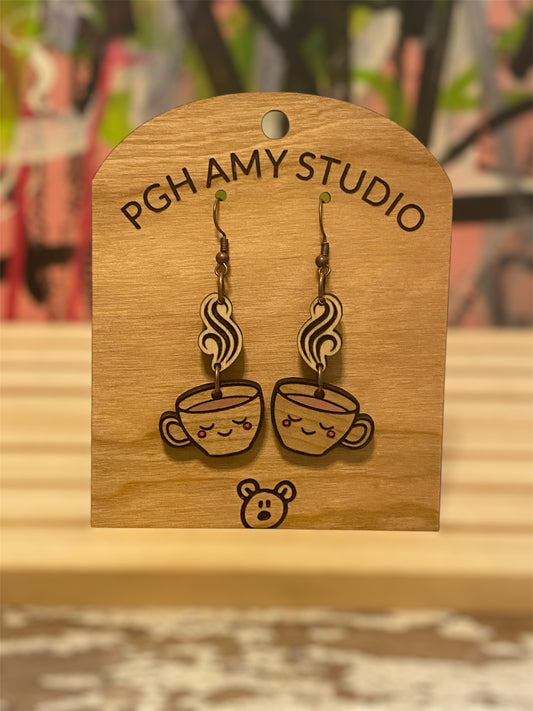 Tea, Coffee or Latte Earrings (cherrywood)