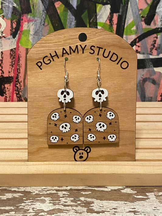 Skully Wood Earrings