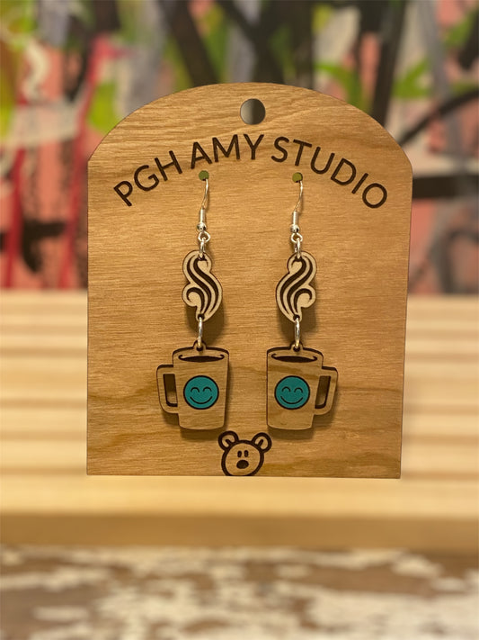 Smiley Tea/Coffee/Latte Earrings (teal)