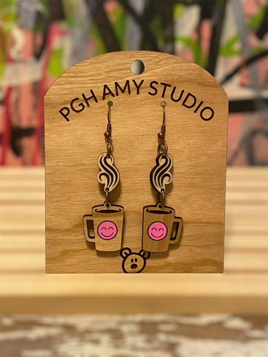 Smiley Tea/Coffee/Latte Earrings (pink)