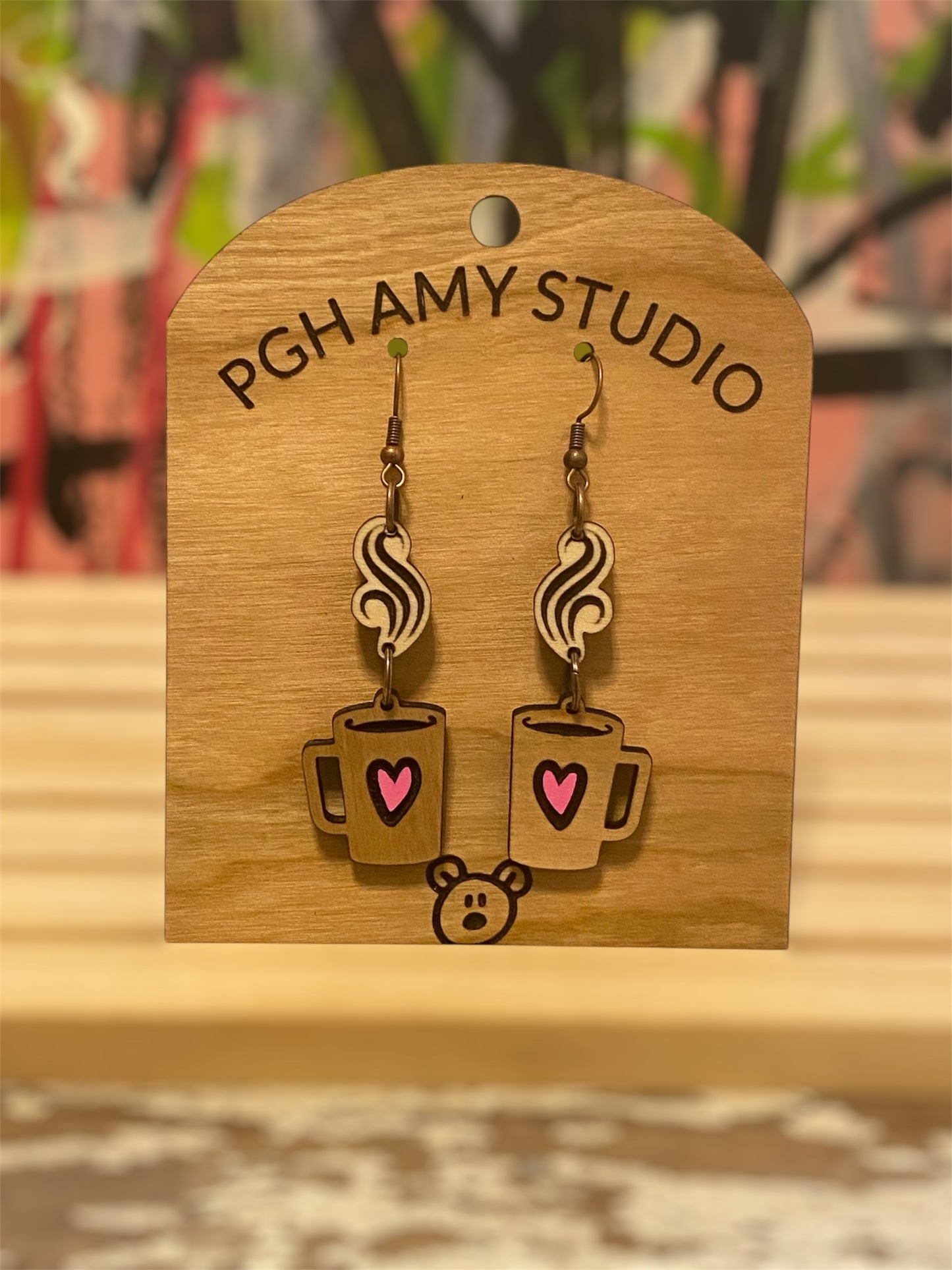 Heart Tea/Coffee/Latte Earrings (pink)